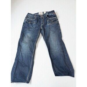 KANJI Blue Jeans Men’s 38x33 Distressed Carpenter Style Zip Pockets Dark Wash